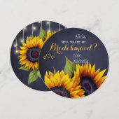 Word jij mijn bruidsmeisje zonnebloemen marine? kaart (Voorkant / Achterkant)