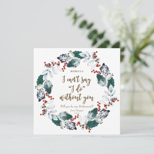 Word jij mijn bruidsmeisjeskaart winterbloemen? kaart (Staand voorkant)