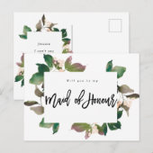 word jij mijn dienstmeisje van eerwaarde boho flor aankondigingskaart (Voorkant / Achterkant)