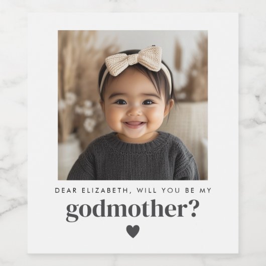 Word jij mijn Godmother Fotovoorstel? Wijn Etiket (Enkel label)
