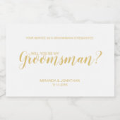 Word jij mijn groomman? Goud Modern Script Sparkling Wijnetiket (Enkel label)