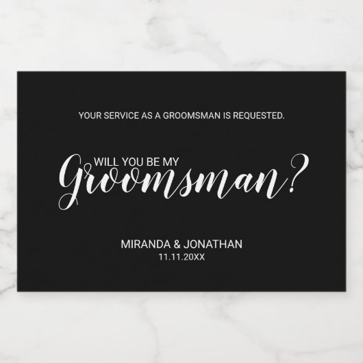 Word jij mijn groomman? Modern script Sparkling Wijnetiket (Enkel label)