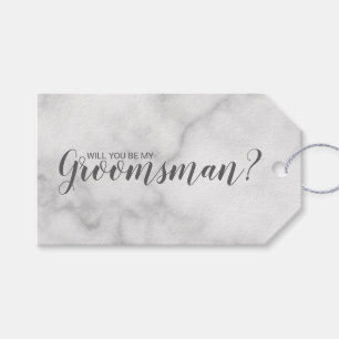 Word jij mijn groomman? Modern wit marmer Cadeaulabel