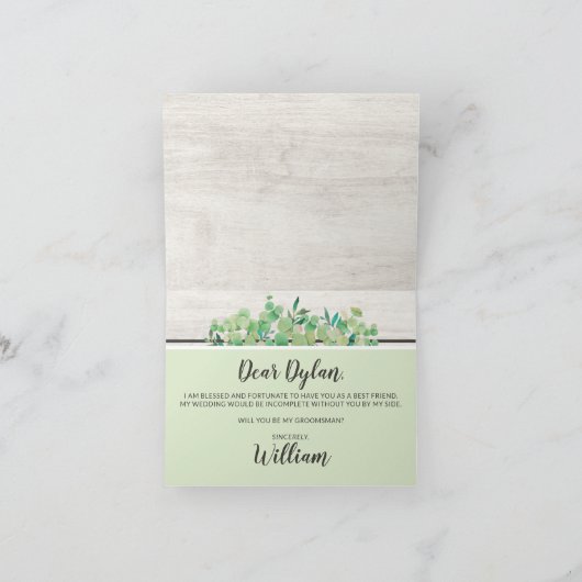 Word jij mijn groomman? Rustiek hout botanisch Kaart (Binnen)