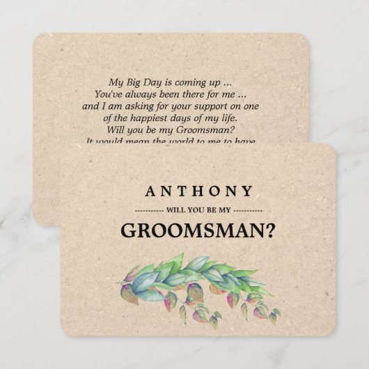 Word jij mijn Groomsman? Botanisch kraftpapier Kaart (Voorkant / Achterkant)