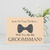 Word jij mijn Groomsman met Grey Bow Kaart (Staand voorkant)