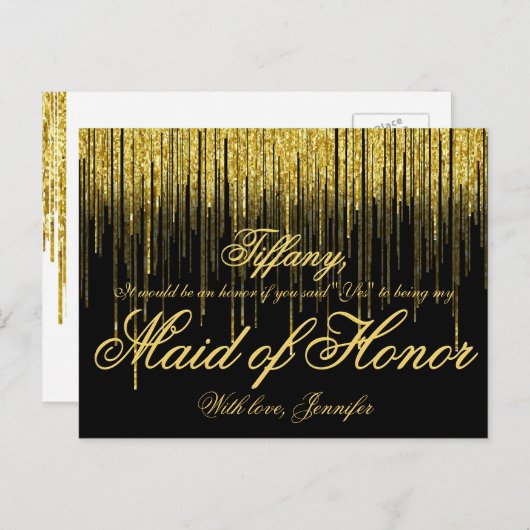 Word jij mijn Maid of Honor? gouden Confetti Uitnodiging Briefkaart (Voorkant / Achterkant)