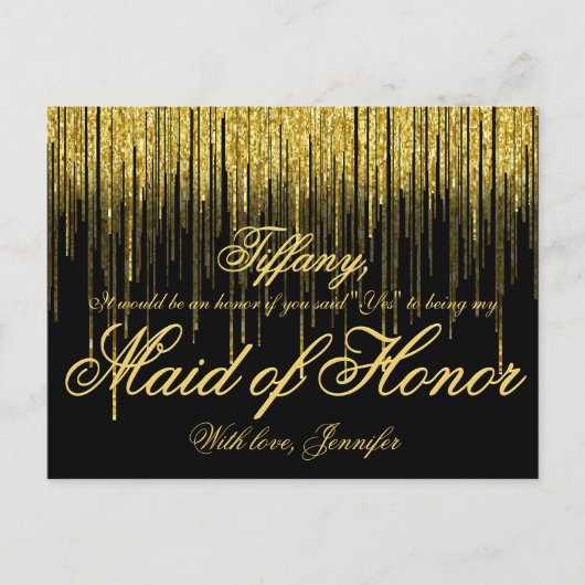 Word jij mijn Maid of Honor? gouden Confetti Uitnodiging Briefkaart (Voorkant)