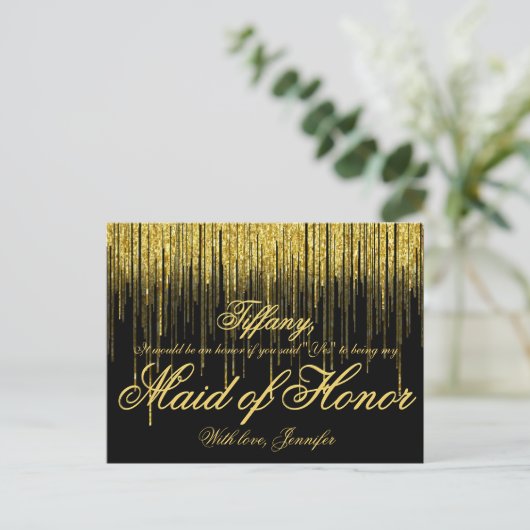 Word jij mijn Maid of Honor? gouden Confetti Uitnodiging Briefkaart (Staand voorkant)
