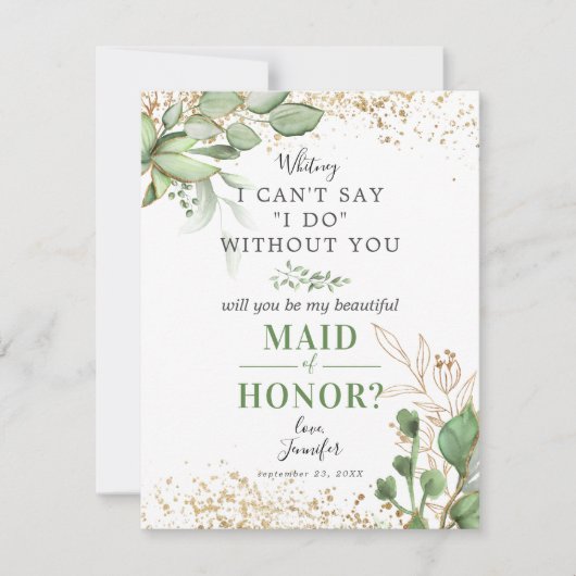 Word jij mijn Maid of Honor? | Greenery Gold Kaart (Voorkant)
