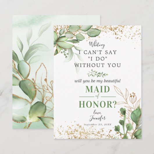 Word jij mijn Maid of Honor? | Greenery Gold Kaart (Voorkant / Achterkant)