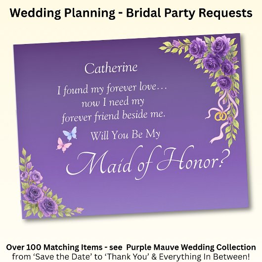 Word jij mijn Maid of Honor? Paarse Mauve Flowers