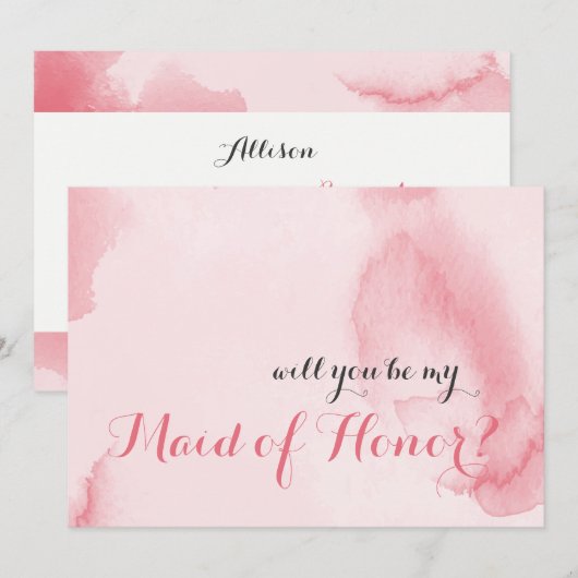 Word jij mijn Maid of Honor Pink Waterverf? Kaart (Voorkant / Achterkant)
