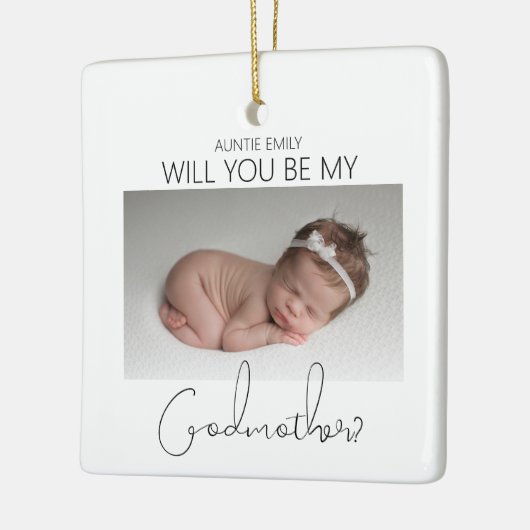 Word jij mijn peetmoeder? Kerstboom Keramisch Ornament (Links)