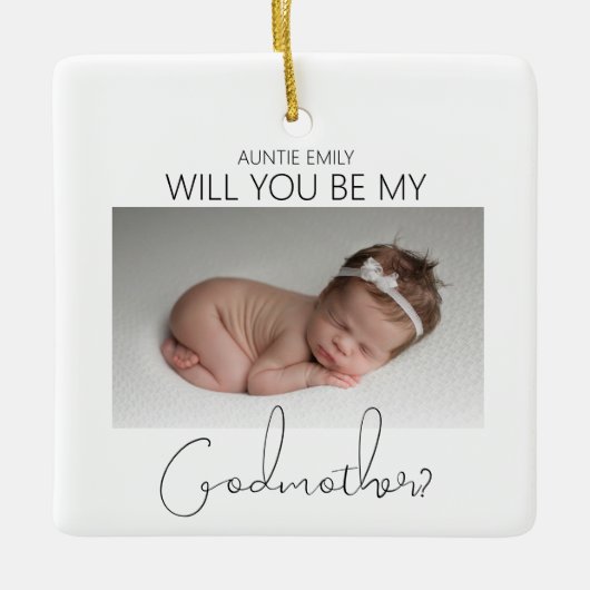 Word jij mijn peetmoeder? Kerstboom Keramisch Ornament (Voorkant)