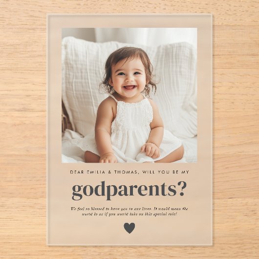 Word jij mijn peetouders fotovoorstel? acryl uitnodigingen (Voorkant)