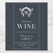 Word jij mijn peetvader Elegant Monogram Wijn Etiket (Enkel label)