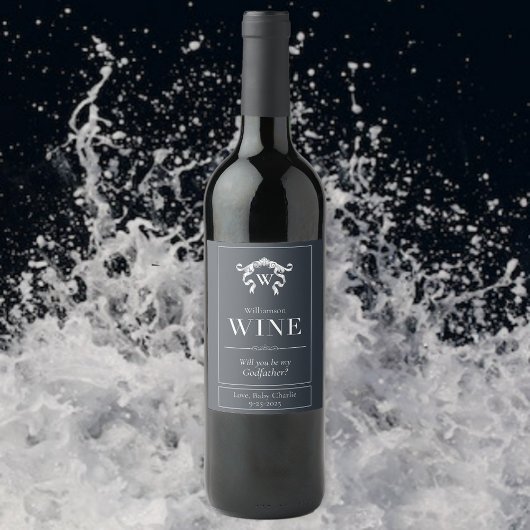 Word jij mijn peetvader Elegant Monogram Wijn Etiket