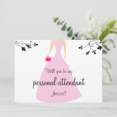 Word jij mijn persoonlijke begeleider? roze jurk kaart (Staand voorkant)