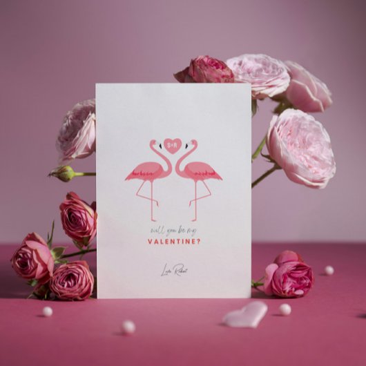 Word jij mijn Valentijn, roze witte flamingo Kaart