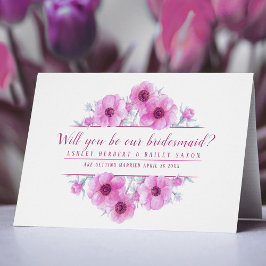 Word jij onze bruidsmeisje roze bloemen kaart?