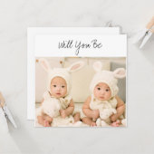 Word jij onze GodParent Twins Baby Foto Kaart (Voorkant / Achterkant in situ)