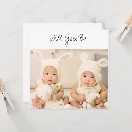 Word jij onze GodParent Twins Baby Foto Kaart (Voorkant / Achterkant in situ)