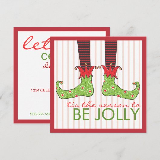 Word Jolly Fun Elf Feet Holiday Kerstfeest Kaart (Voorkant / Achterkant)