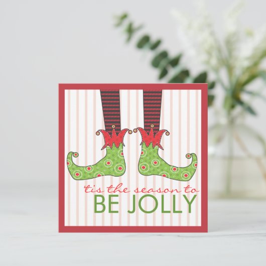 Word Jolly Fun Elf Feet Holiday Kerstfeest Kaart (Staand voorkant)