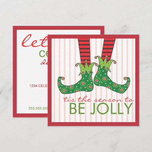 Word Jolly Fun Elf Feet Holiday Kerstfeest Kaart (Voorkant / Achterkant)