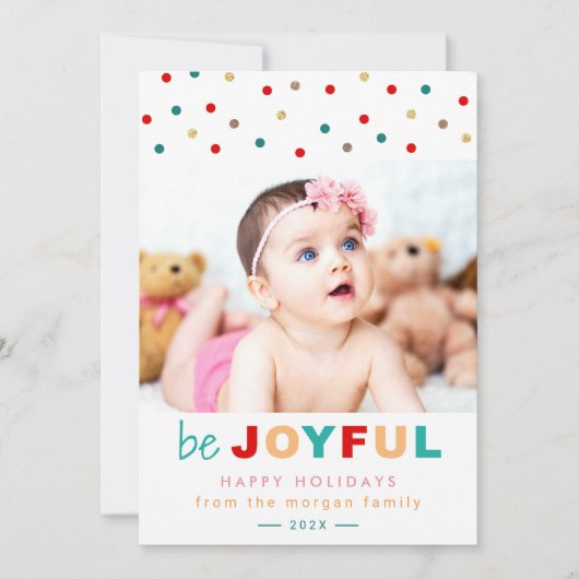 Word Joyful Confetti Stippen Holiday Baby Kind Fot Feestdagenkaart (Voorkant)