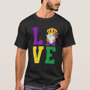 Word L O V E Love Gnome Crown Mask Mardi Gras Purp T-shirt