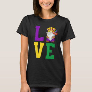Word L O V E Love Gnome Crown Mask Mardi Gras Purp T-shirt