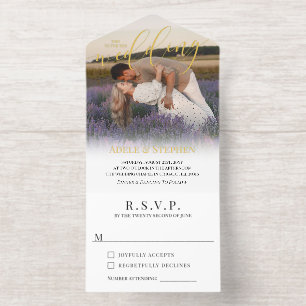 Word lid van ons Gold Script Photo Informal Weddin All In One Uitnodiging