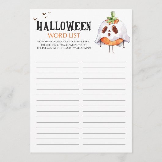 Word List Game voor Halloween-groep (Voorkant)