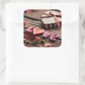 Word Love with Heart Shaped Valentijnsdag Gift Vierkante Sticker (Tas)