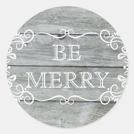 Word Merry Country Wood Chic Ronde Sticker (Voorkant)