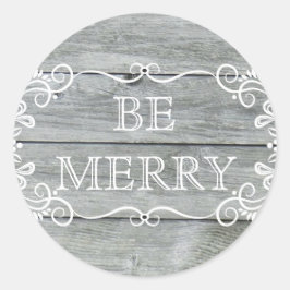 Word Merry Country Wood Chic Ronde Sticker