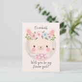 Word mijn Bloemenmeisje Cute Bunny Briefkaart (Staand voorkant)