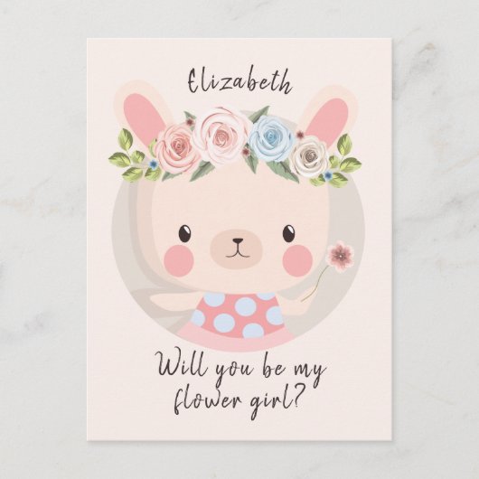 Word mijn Bloemenmeisje Cute Bunny Briefkaart (Voorkant)