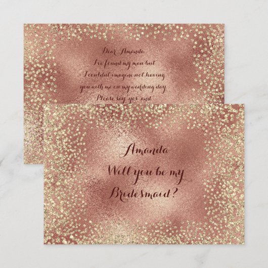 Word mijn Bridesmaid Copper RoseGold Confetti Kaart (Voorkant / Achterkant)
