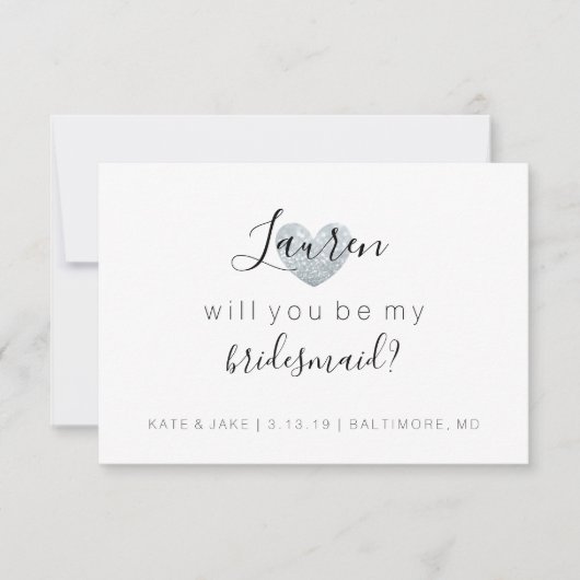 Word mijn Bridesmaid - Heart's Fab Silver Kaart (Voorkant)