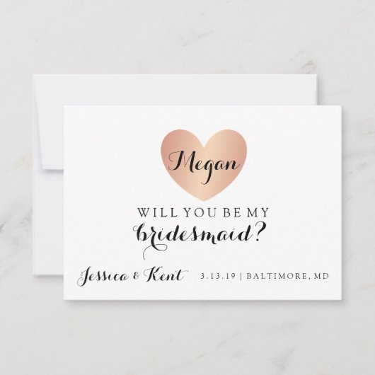 Word mijn Bridesmaid - Roos Gold Heart's glam Kaart (Voorkant)