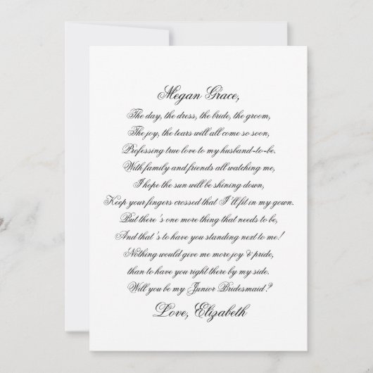 Word mijn Junior Birdesmaid Script Poem Kaart (Voorkant)