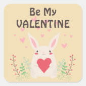 Word mijn Valentijn die Bunny Heart Kinder Vierkante Sticker (Voorkant)