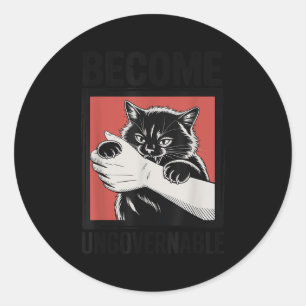 Word Onbestuurbaar - Zwarte Kat Bijt Hand Grappig Ronde Sticker