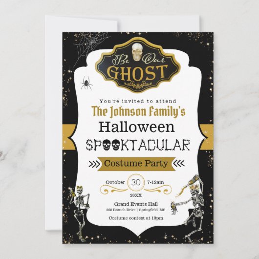 Word onze Ghost Dansende Skelet Costume Party Kaart (Voorkant)