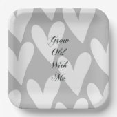 Word oud met mij Liefde Grijs Wit Harten Trouwen Papieren Bordje (Voorkant)