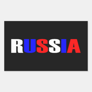 Word RUSSIA in driekleurenvlag van het land Rechthoekige Sticker