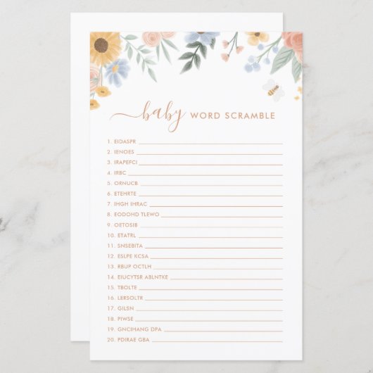 Word Scamble Baby shower Game Sweet as Can Bee (Voorkant / Achterkant)